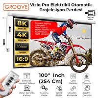 Groove Vizio Pro 100" Blackout Işık Geçirmez Elektrikli Otomatik Kumandalı Projeksiyon Perdesi 220x125 CM