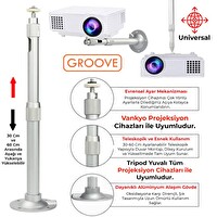 Groove Vankyo 30-60CM Alüminyum Projeksiyon Cihazı Tavan Askı Aparatı Duvar Bağlantı Aparatı Universal Beyaz