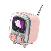 Divoom Tiivoo-2 FM Radyolu Mini Bluetooth Hoparlör Kablosuz Piksel Ekranlı Retro Taşınabilir Ses Bombası-Pembe