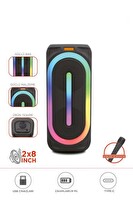 Başkenttekno D63 2x8" 50 W Güçlü Bass RGB Işıklı Kablosuz Mikrofonlu Fm Bluetooth Hoparlör Speaker