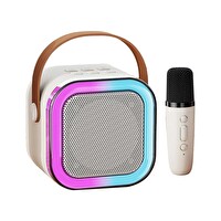 Başkenttekno K12 Taşınabilir Kablosuz Mikrofonlu Karaoke Mini Bluetooth Hoparlör Bej