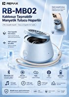 Remax RB-MB02 Magsafe Magnetik 2'si 1 Arada Telefon Tutuculu Şarjlı Mini Bluetooth Hoparlör 5W Mavi