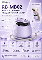 Remax RB-MB02 Magsafe Magnetik 2'si 1 Arada Telefon Tutuculu Şarjlı Mini Bluetooth Hoparlör 5W Mor