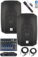 Maxword MAXI-12A-MIXER 12" Aktif Hoparlör Mikser ve Mikrofon Ses Sistemi Seti 2 Adet (1200 W + 1200 W)