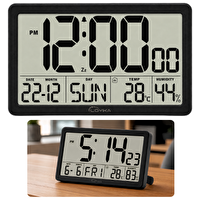Loyka LCDSY75 Siyah Dijital LCD Saat - Tarih Sıcaklık ve Nem Göstergeli