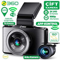 360+ G500H WiFi + GPS 2K Çift Kameralı 160° Geniş Açı Lens Gece Görüşlü Akıllı Araç İçi Kamera + 1080P Arka Kamera