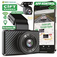 360+ G500H Pro Ön 3K QHD - Arka 1080P FHD 150° Geniş Açı Lens Gece Görüşlü Dahili GPS Modülü Akıllı Araç İçi Kamera