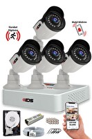 IDS Cepten İzlemeli Sony 5mp Lensli̇ 4 Kameralı FullHD Gece Görüşlü Güvenlik Kamerası Sistemi A2044 DS-2015HD-SET4-250-2044