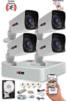 IDS 4 Kameralı 5MP Sony Lensli Full HD Gece Görüşlü Güvenlik Kamerası Sistemi B2033 DS-2021HD-SET4-250-2072
