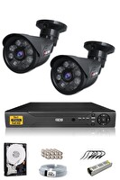 IDS 2 Kameralı Cepten  İzle 250 Dış 5mp Sony Lensli 1080p Full HD Güvenlik Kamerası Sistemi DS-2015HD-SET2-250-BLACK