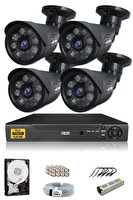 IDS 4 Kameralı Cepten İzle 250 Dış 5mp Sony Lensli 1080p Full HD Güvenlik Kamerası Sistemi DS-2015HD-SET4-250-BLACK