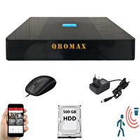 Qromax 4 Kanal DVR Kayıt Cihazı 500GB HDD 1080P 5MP H265+ Kolay Cepten İzle Sabit IP İstemez Xmeye QRDJ9004500