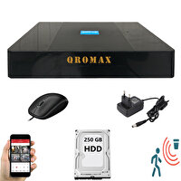 Qromax 4 Kanal DVR Kayıt Cihazı 250GB HDD 1080P 5MP H265+ Kolay Cepten İzle Sabit IP İstemez Xmeye QRDJ9004250