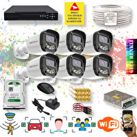 Qromax 6 Kameralı Set - Yapay Zeka Özellikli Gece Renkli Gösteren 5MP SONY Lensli 4 Ultra Warm Ledli Kamera Seti 2304W-108