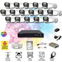 Qromax 16 Kameralı Set - Yapay Zeka Özellikli Gece Renkli SONY Lensli 12 Warm Ledli Güvenlik Kamerası Seti 312W-116