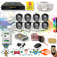 Qromax 8 Kameralı Set - Yapay Zeka Özellikli Gece Renkli Gösteren 5MP SONY Lensli 4 Ultra Warm Ledli Kamerası Seti 2304W-9008