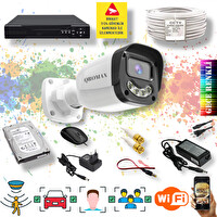 Qromax 1 Kameralı Set - Yapay Zeka Özellikli Gece Renkli Gösteren 5MP SONY Lensli 4 Ultra Warm Ledli Kamera Seti 2304W-104