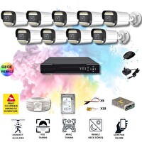 Qromax 9 Kameralı Set - Yapay Zeka Özellikli Gece Renkli SONY Lensli 12 Warm Ledli Güvenlik Kamerası Seti 312W-116