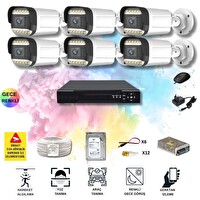 Qromax 6 Kameralı Set - Yapay Zeka Özellikli Gece Renkli SONY Lensli 12 Warm Ledli Güvenlik Kamerası Seti 312W-108