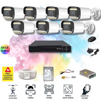 Qromax 7 Kameralı Set - Yapay Zeka Özellikli Gece Renkli SONY Lensli 12 Warm Ledli Güvenlik Kamerası Seti 312W-108