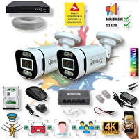 Qromax 2 Kameralı IP Set - Yapay Zeka Özellikli Gece Renkli Gösteren Sesli 6 Warm Ledli 4K FHD IP Güvenlik Kamerası Seti 4386WS