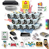 Qromax 14 Kameralı IP Set Yapay Zeka Özellikli Gece Renkli Gösteren Sesli 6 Warm Ledli 4K FHD IP Güvenlik Kamerası Seti 4386WS