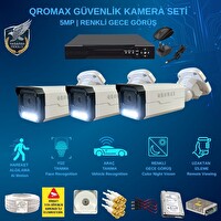 Qromax 3 Kamera Yapay Zeka Özellikli Gece Renkli Gösteren 5 MP SONY Lensli 8 Warm Ledli FHD Güvenlik Kamerası Seti 908W-114-3