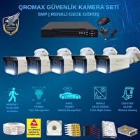 Qromax 5 Kamera Yapay Zeka Özellikli Gece Renkli Gösteren 5 MP SONY Lensli 8 Warm Ledli FHD Güvenlik Kamerası Seti 908W-9008M-5