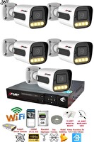 Fury 5 Kameralı Su Geçirmez 1080P 4x Ultra Ledli Gece Renkli Güvenlik Kamera Seti 5500 500 GB