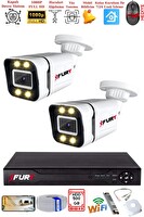 Fury 2 Kameralı 1080P Görüntü Gece Renkli Full HD 4 x Ultra LED Gece Renkli Güvenlik Kamerası Seti 500 GB