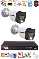 Fury 2 Kameralı 5 MP Lens 2 MP Görüntü Gece Renkli Full HD Ultra LED Akıllı Güvenlik Kamerası Seti 500 GB
