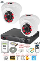 Fury 2 Kameralı 5 MP 3.6 MM Lens 2 MP Görüntü 6 Atom Led Gece Görüşlü FHD Güvenlik Kamerası 1412A 500 GB