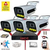 Bises 4 Kameralı Hareket Algılayan 5 MP Lens 4 Warm Led Gece Renkli Gösteren Güvenlik Kamerası Seti BS 784W