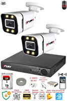 Fury 2 Kameralı FHD Gece Renkli - Su Geçirmez Ultra Led Güvenlik Kamerası Seti 1 TB