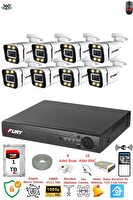 Fury 8 Kameralı FHD Gece Renkli - Su Geçirmez Ultra Led Güvenlik Kamerası Seti 1 TB