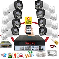 Bises 8'li Araç Yüz ve İnsan Tanımalı Hareket Algılayan 5 MP Lens 4 Warm Led Gece Renkli Gösteren Güvenlik Kamera Seti BS2304W