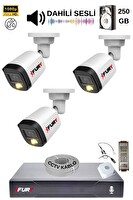 Fury 3 Kamera Sesli Gece Renkli Güvenlik Kamerası FHD-Su Geçirmez Güvenlik Kamerası Seti 250GB