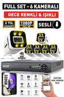 IDS Sesli - 6 Kameralı FHD Gece Renkli Ve Işıklı Güvenlik Kamerası - Kamera Seti 320 GB Disk
