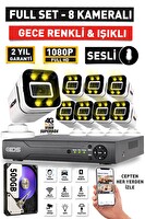 IDS Sesli - 8 Kameralı FHD Gece Renkli Ve Işıklı Güvenlik Kamerası - Kamera Seti 500 GB Disk