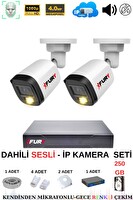 Fury 2 Kameralı Sesli 4mp Gece Renkli Su Geçirmez IP Güvenlik Kamera Seti IP5515S 250GB