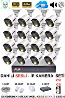 Fury 16 Kameralı Sesli 4mp Gece Renkli Su Geçirmez IP Güvenlik Kamera Seti IP5515S 250GB