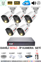Fury 5 Kameralı Sesli 4 MP Gece Renkli Su Geçirmez IP5515S 1 TB IP Güvenlik Kamera Seti