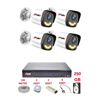 Fury 4 Kameralı 4 Warm Led Gece Renkli Görüş Cepten İzle Su Geçirmez Güvenlik Kamerası Seti 250GB
