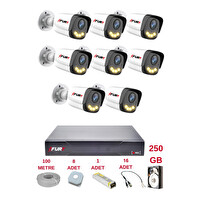 Fury 8 Kameralı 4 Warm Led Gece Renkli Görüş Cepten İzle Su Geçirmez Güvenlik Kamerası Seti 250 GB