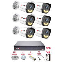 Fury 6 Kameralı 4 Warm Led Gece Renkli Görüş Cepten İzle Su Geçirmez Güvenlik Kamerası Seti 320 GB