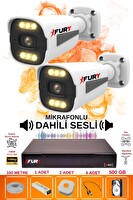 Fury 2 Kameralı Sesli 6 Warm Led Gece Renkli Görüş Su Geçirmez Güvenlik Kamerası Seti 500GB