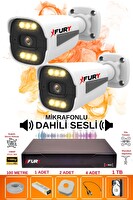 Fury 2 Kameralı Sesli 6 Warm Led Gece Renkli Görüş Su Geçirmez Güvenlik Kamerası Seti 1TB