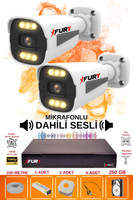 Fury 2 Kameralı Sesli 6 Warm Led Gece Renkli Görüş Su Geçirmez Güvenlik Kamerası Seti 250GB