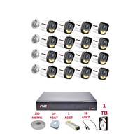 Fury 16 Kameralı 4 Warm LED Gece Renkli Görüş Cepten İzle Su Geçirmez Güvenlik Kamerası Seti 1 TB