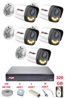 Fury 5 Kameralı 4 Warm Led Gece Renkli Görüş-Cepten İzle-Su Geçirmez Güvenlik Kamerası Seti 320GB